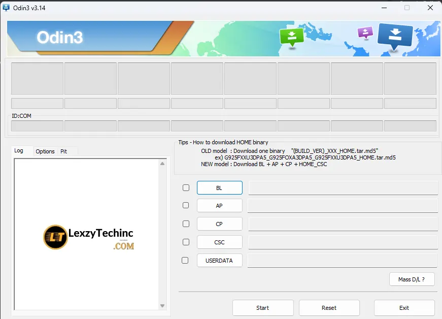 Samsung Odin Flash Tool interface